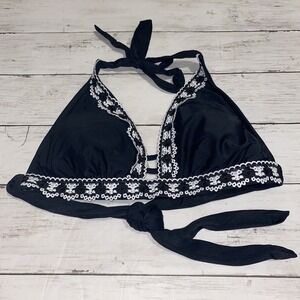 Kona Sol Bikini Top Womens Small Black Lace Embroidery Swim Neck Tie NEW Target